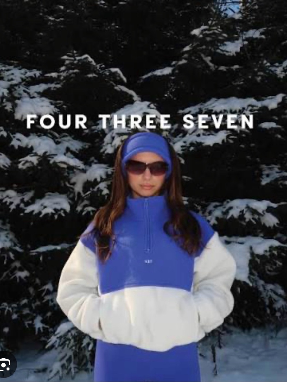 Four Three Seven Blue and White Fleece Pullover half zip Sweater